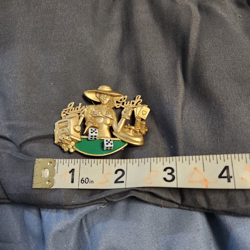 Gold and Green Poker Theme Brooch
